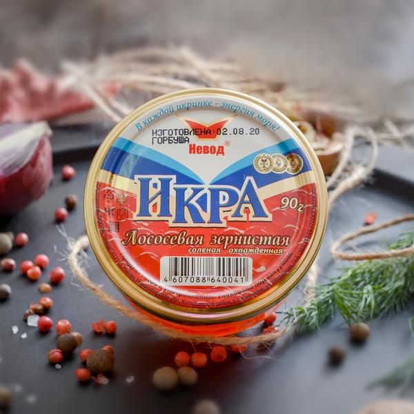 Икра лососевых стеклянная банка 90 гр.