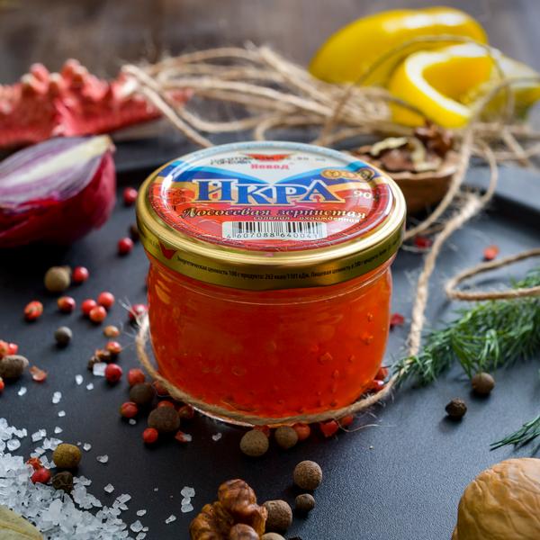Икра лососевых стеклянная банка 90 гр.